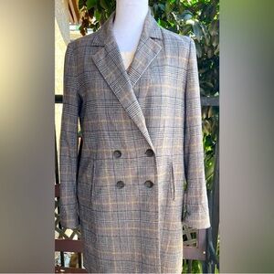 Zara Gray/Yellow Plaid Double-Breasted Blazer, Size M